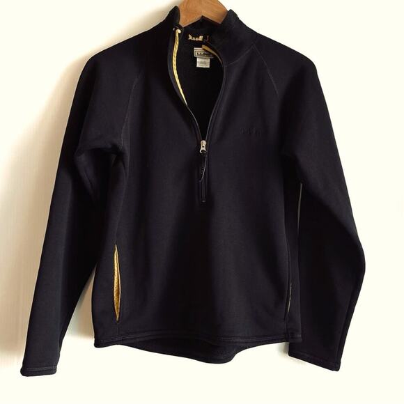 Vintage LL Bean Woman half zip pullover yellow mesh pocket lining size S black - Picture 1 of 10